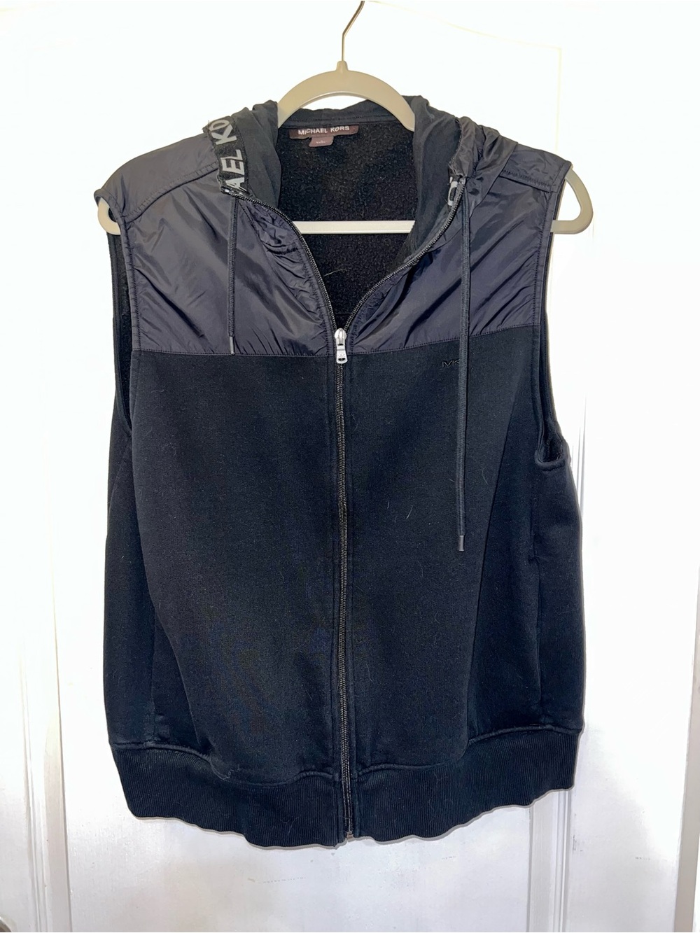 Michael Kors Black Hooded Sleeveless Zip Vest